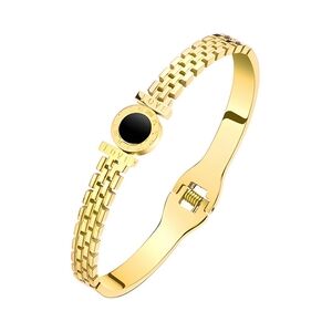 Brand New 18K Gold Black Stone Inlay Solid Bracelet
